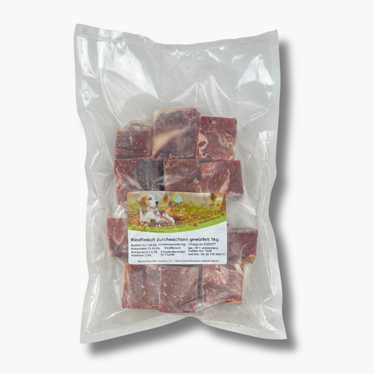 Rindfleisch durchwachsen, gewürfelt  1kg